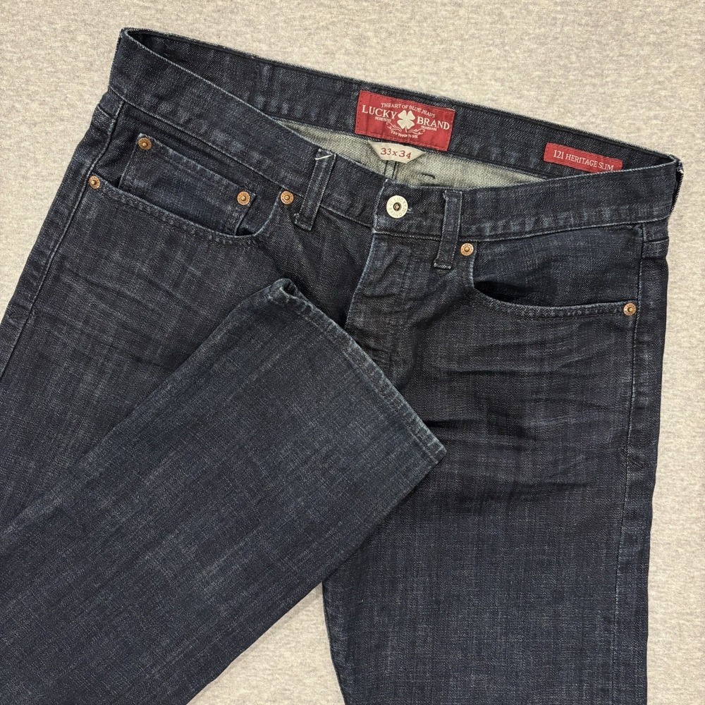 Lucky Brand 121 Heritage Slim Jeans Mens Size 33x34 Dark Wash Denim Straight Leg